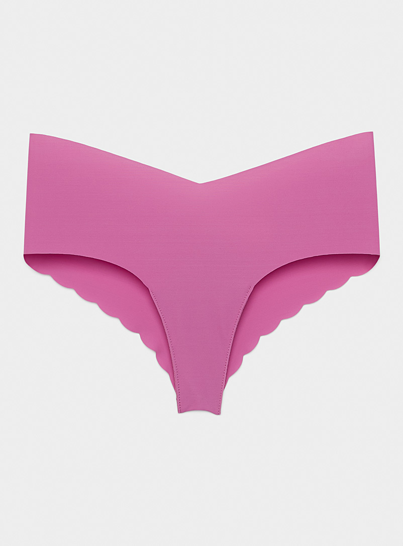 Miiyu Pink Scalloped laser-cut Brazilian panty for women