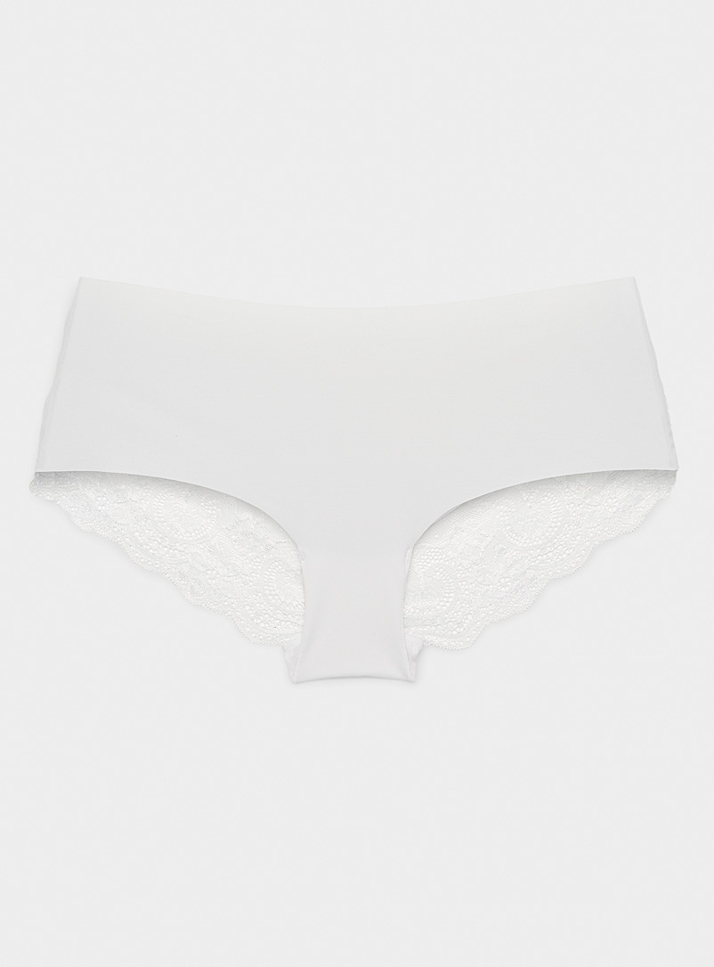Miiyu White Lace strip laser-cut Brazilian panty for women