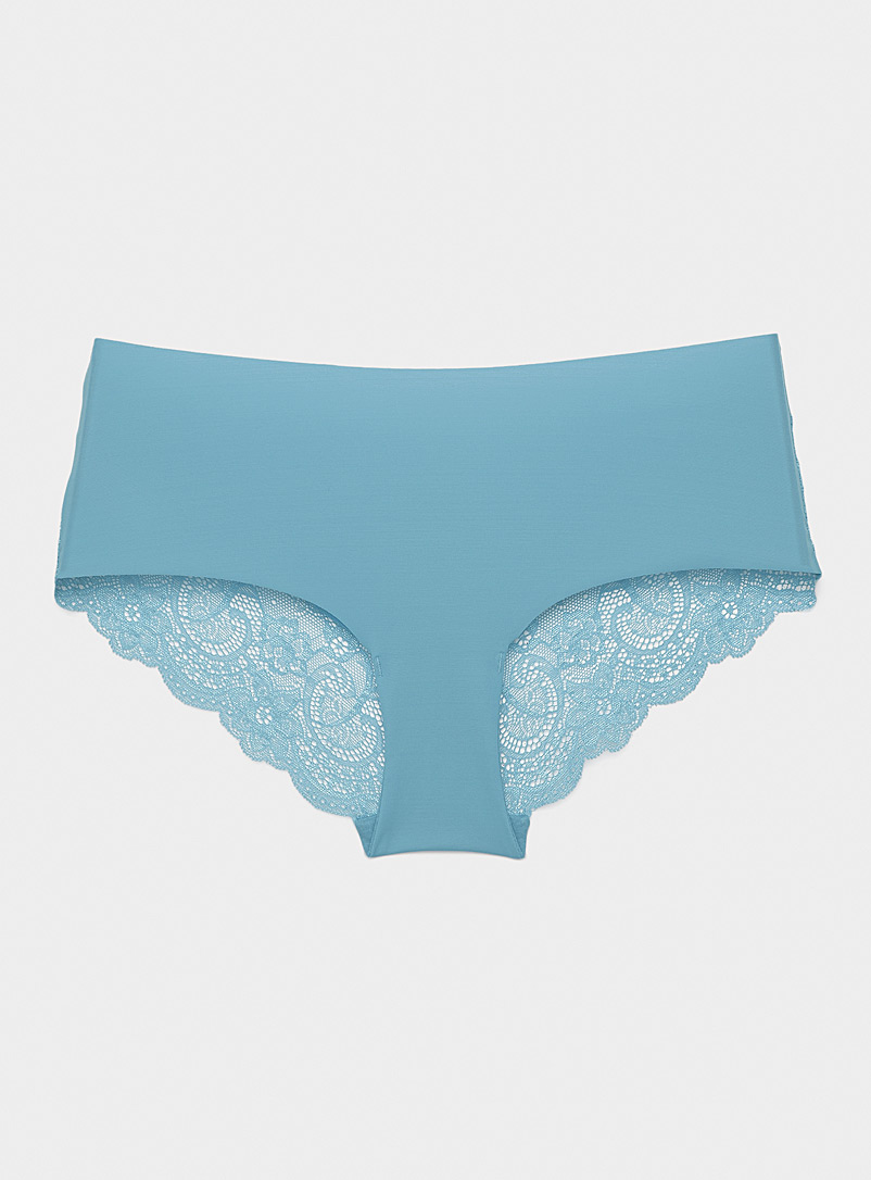 Miiyu Blue Lace strip laser-cut Brazilian panty for women