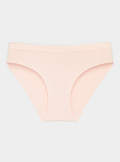 Milumia Women Underwear Lace Trim Panty Breathable Mid Waist Bikini Panties  Briefs Beige Small at  Women's Clothing store