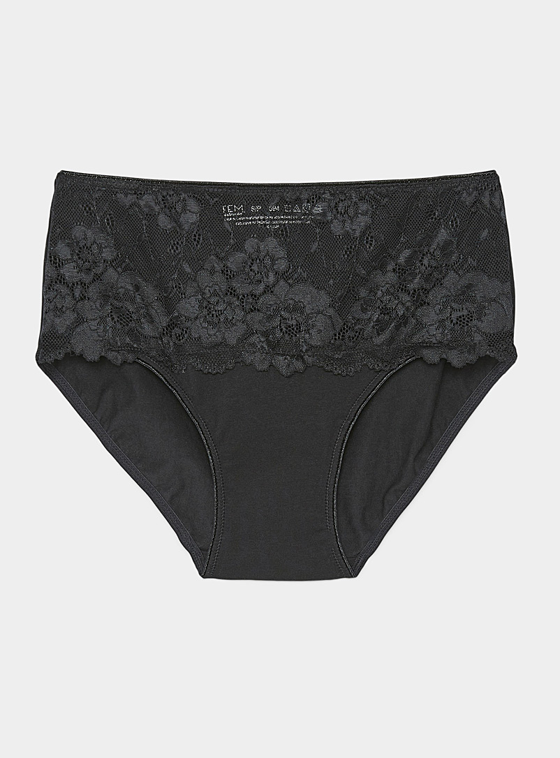 Miiyu: La culotte taille haute bande florale diaphane Noir pour femme