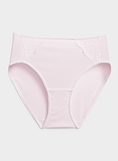 Miiyu Light pink Lace-accent high-cut high-waist classic brief Cotton for women