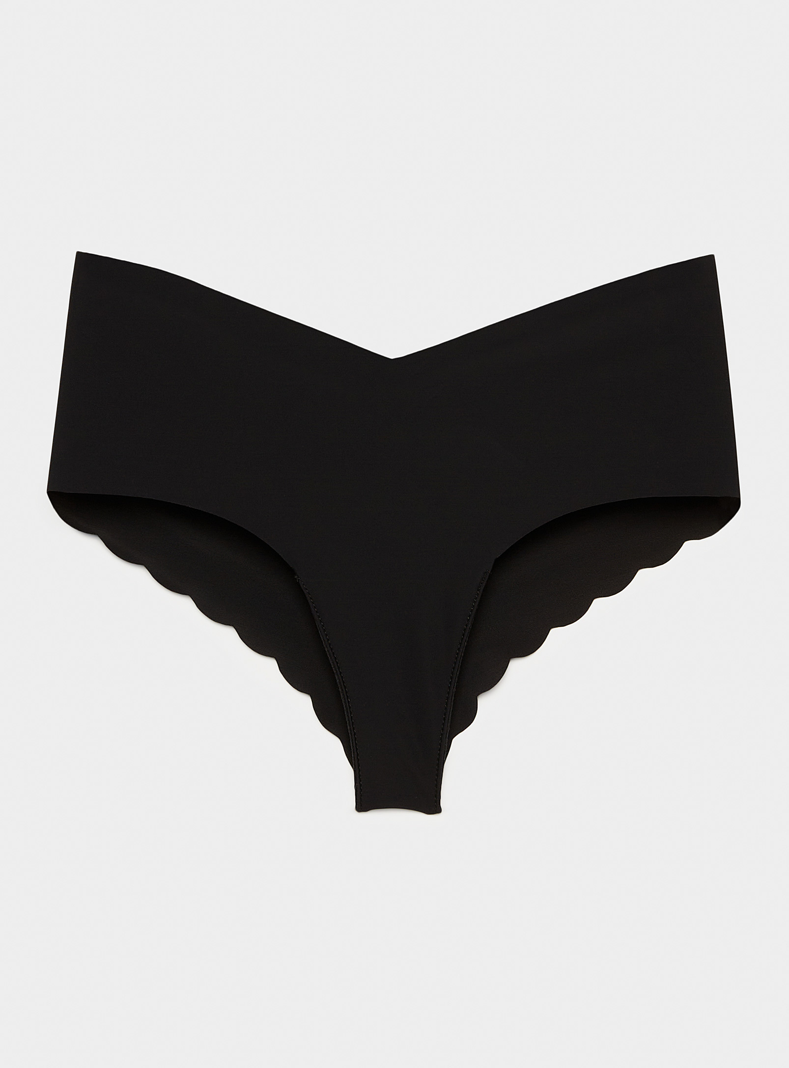 Miiyu Scalloped Laser-cut Brazilian Panty In Black