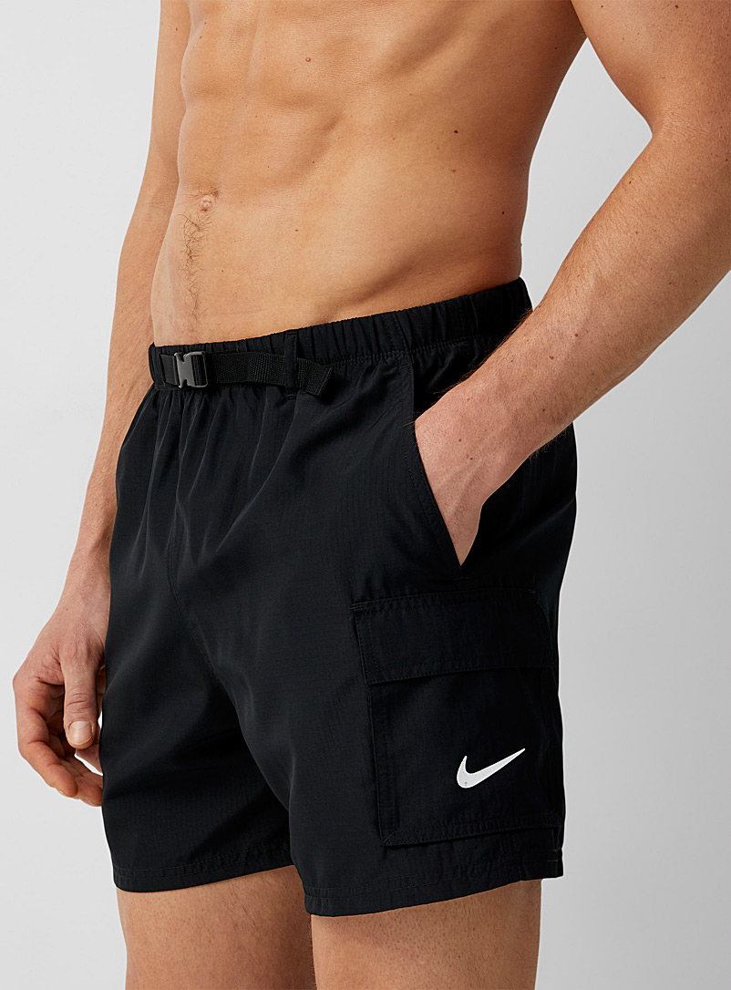 Nike Swim Black Cargo-pocket belted swim trunk for men