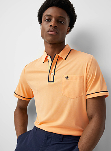 Original Penguin Bright Yellow The Earl accent-trim solid golf polo for men