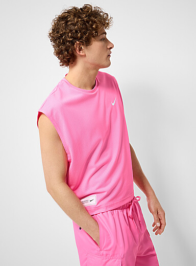 Nike Swim Pink Perforated boxy swim muscle tee for men