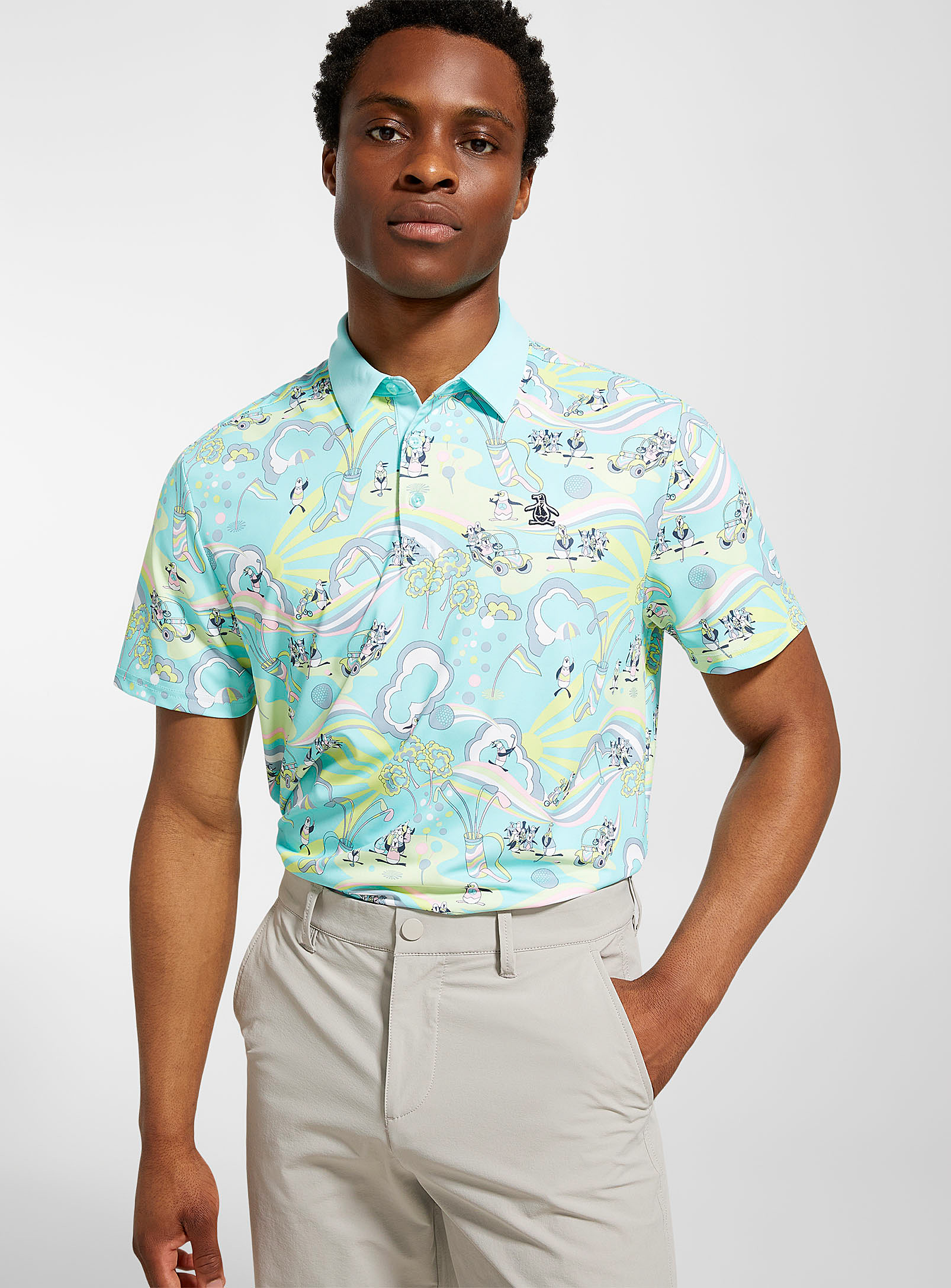 Original Penguin Pete And The Penguins Golf Polo In Patterned Blue