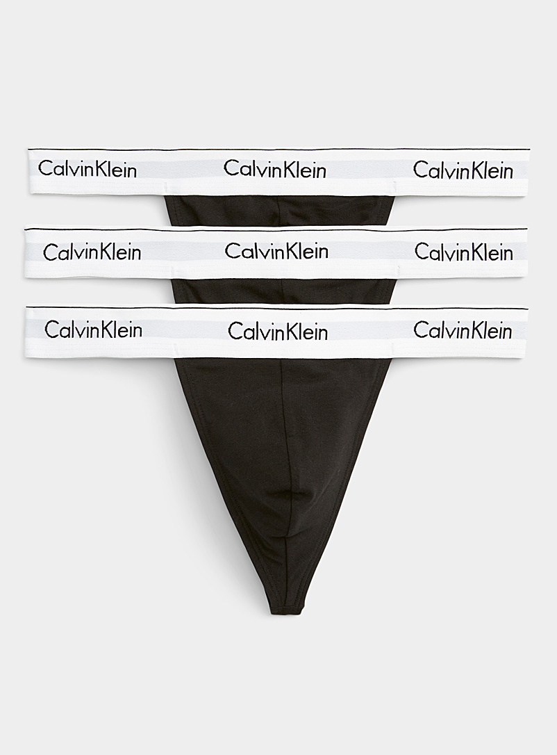 Contrast-band black thongs 3-pack, Calvin Klein
