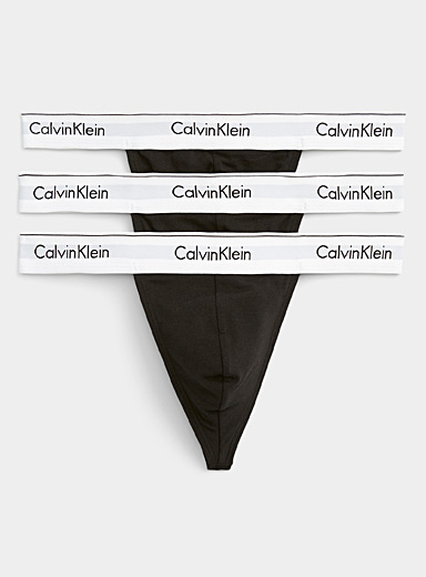 Calvin Klein Black Contrast-band black thongs 3-pack for men