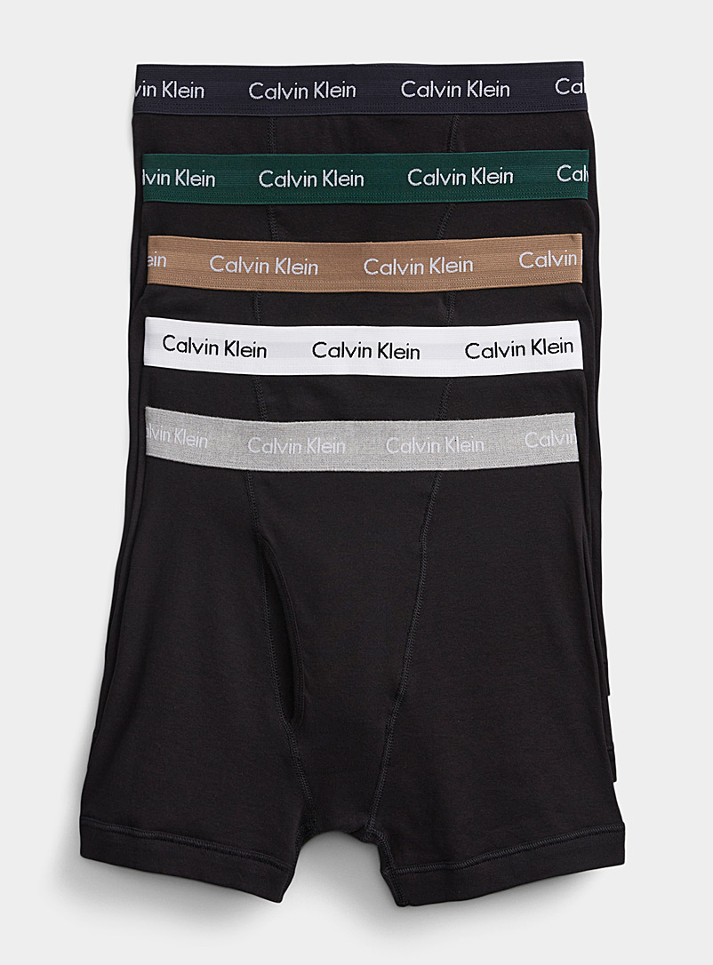 Calvin Klein: Les boxeurs longs coton bande contraste Emballage de 5 Noir à motifs pour homme