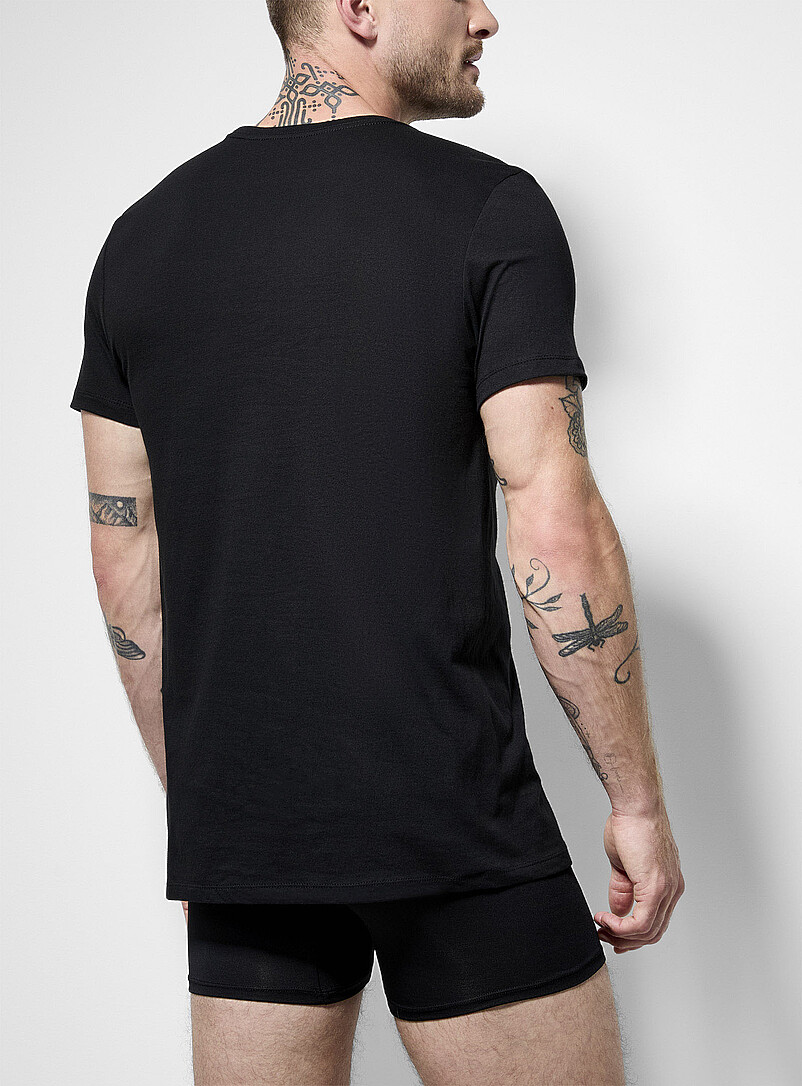 Calvin Klein: Les t-shirts sous-v&ecirc;tements col rond pur coton Emballage de 3 Noir pour homme