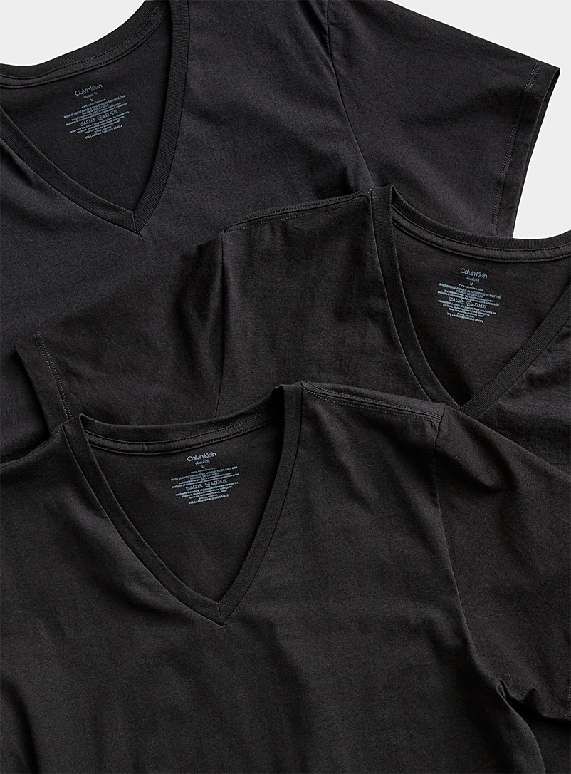 Calvin Klein: Les t-shirts col V classiques Emballage de 3 Noir pour homme