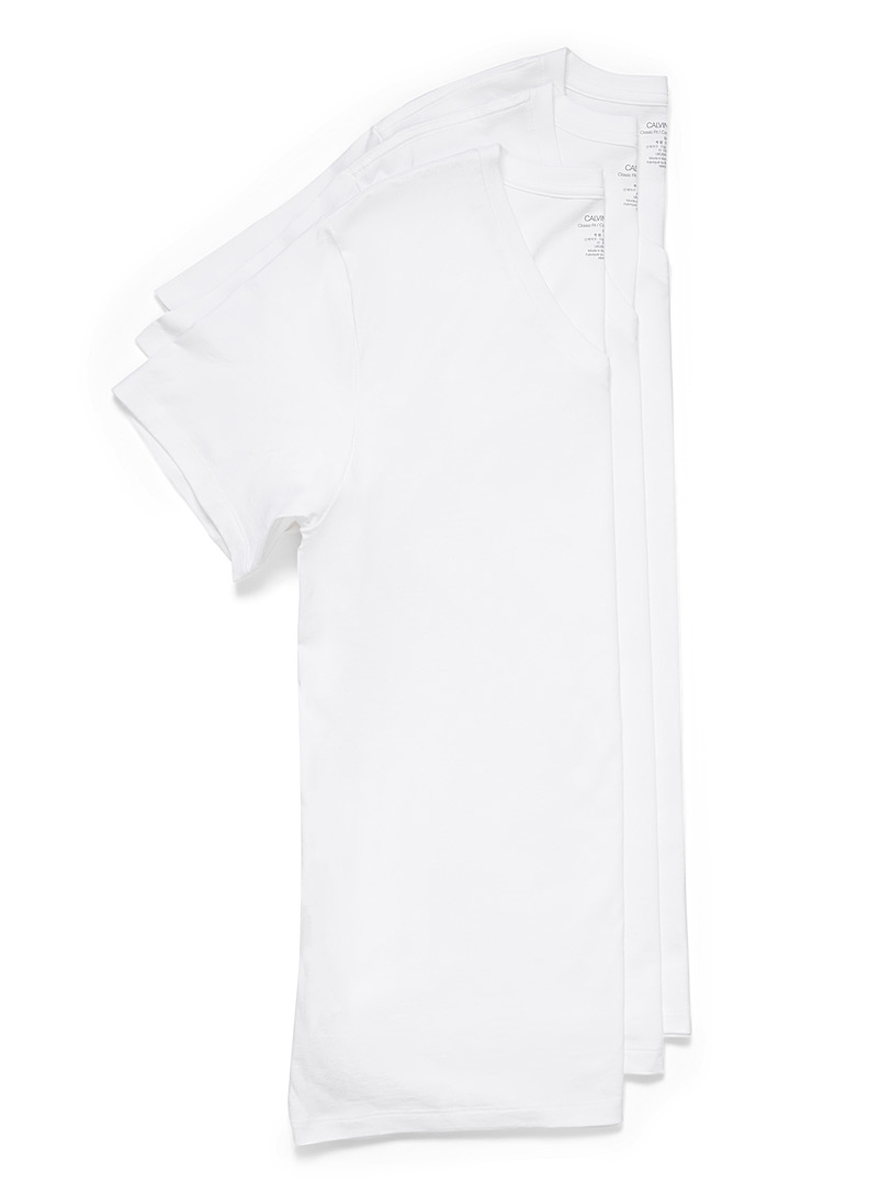 Calvin Klein: Les t-shirts col V classiques Emballage de 3 Blanc pour homme