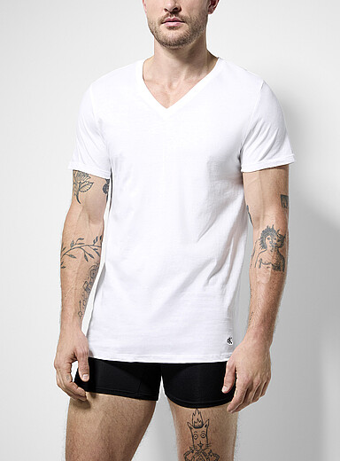 White pure cotton V-neck undershirts 3-pack