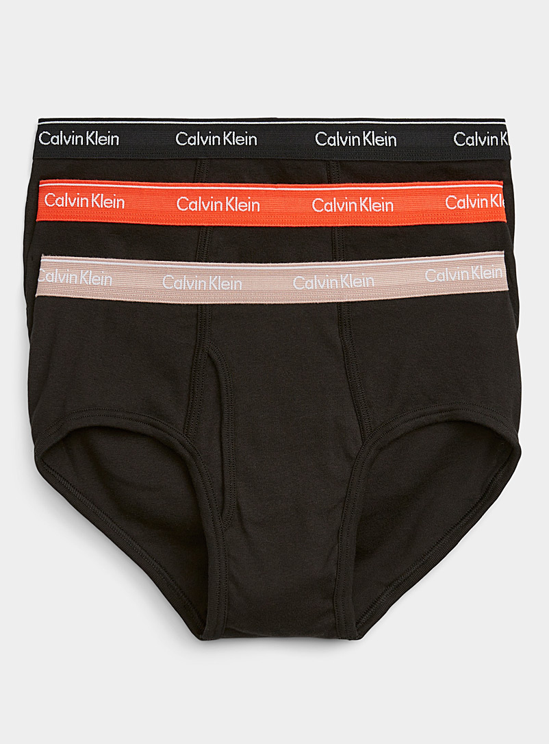Calvin Klein Patterned Black Logo-waist pure cotton black briefs 3-pack for men