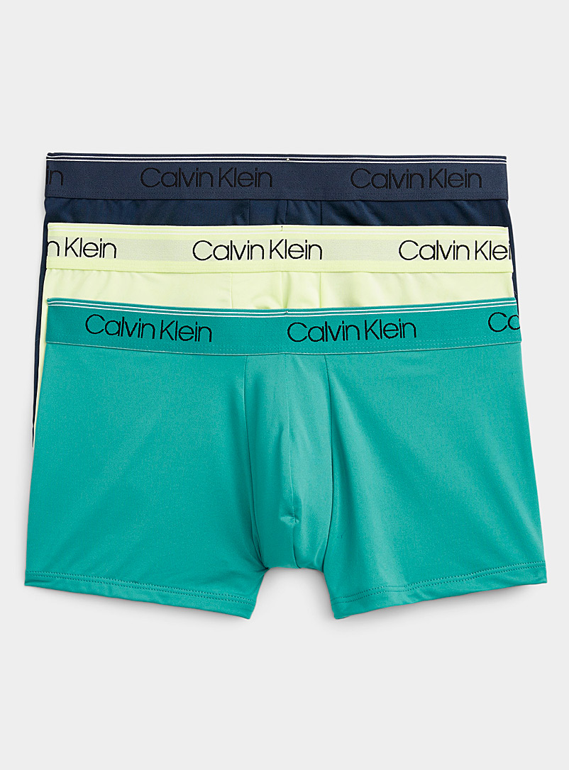 Calvin Klein: Les boxeurs courts microfibres unis Emballage de 3 Vert à motifs pour homme