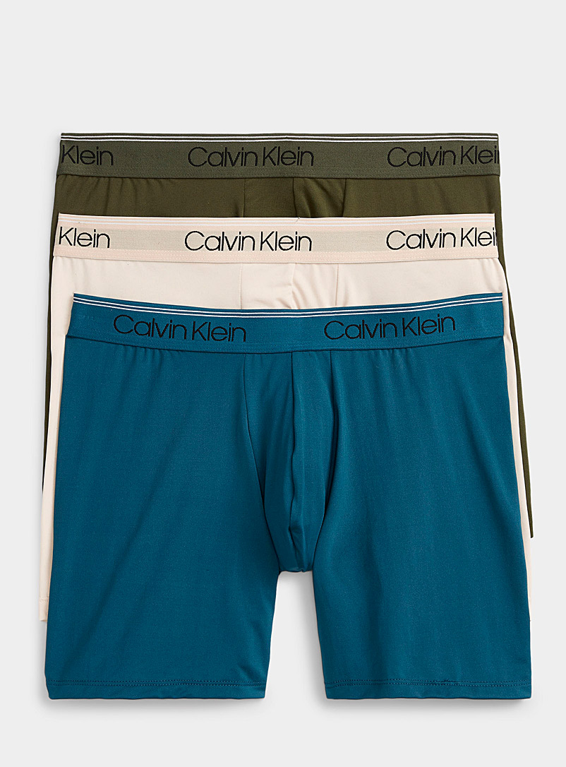 Calvin Klein: Les boxeurs courts microfibre bande colorée Emballage de 3 Vert à motifs pour homme