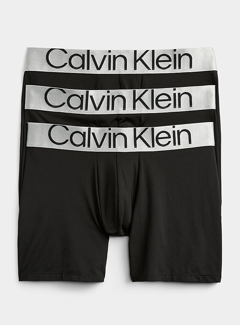 Calvin Klein Black Reconsidered Steel silver-waist boxer briefs 3-pack for men