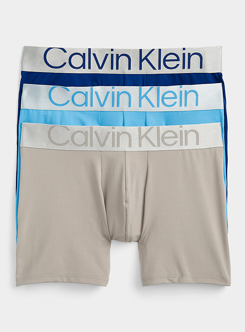 Calvin Klein: Les boxeurs longs Reconsidered Steel taille argentée Emballage de 3 Bleu à motifs pour homme