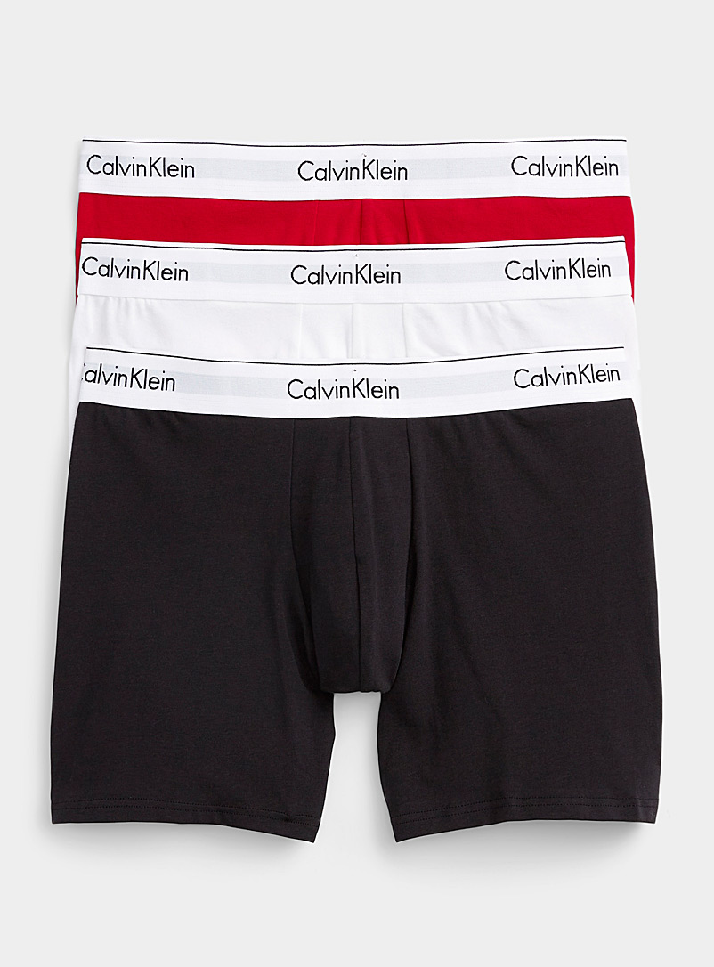 Calvin Klein Patterned Black Striped-band solid boxer briefs 3-pack for men