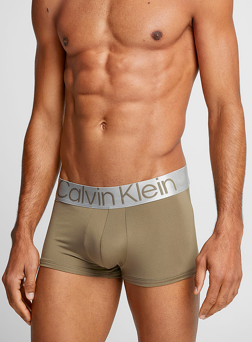 Calvin Klein Assorted green  Logo-waist shiny microfibre trunk for men