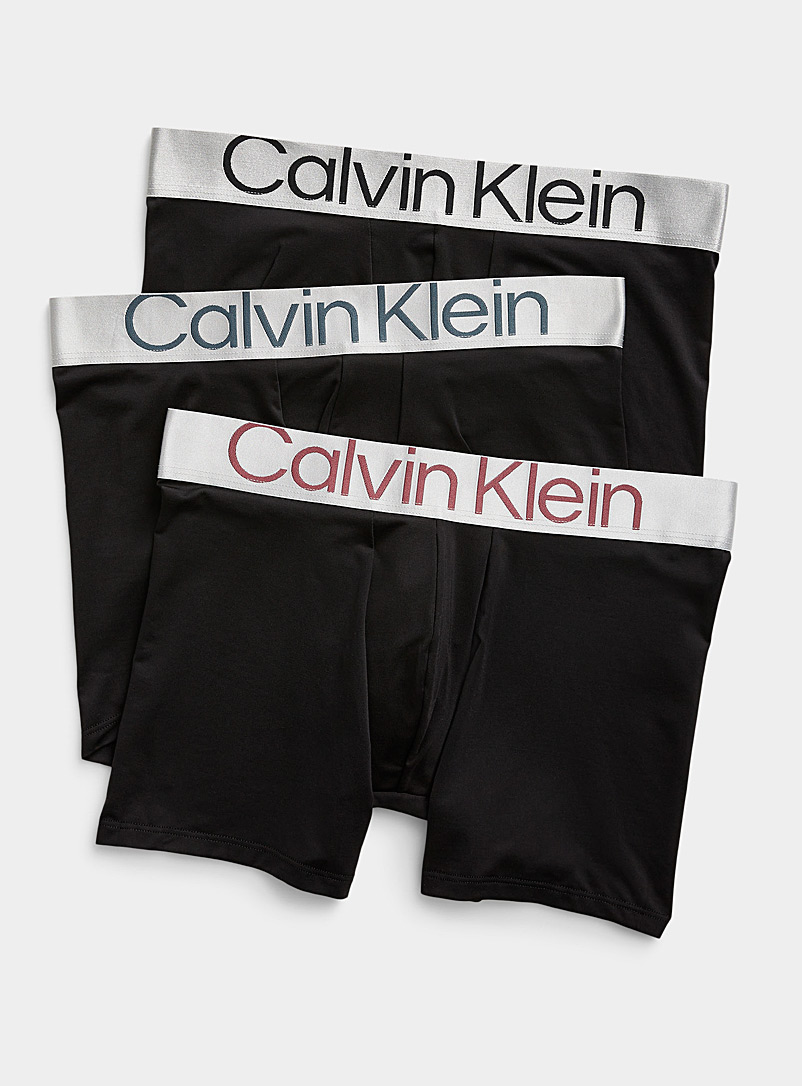 Calvin Klein: Les boxeurs longs Reconsidered Steel taille logo Emballage de 3 Noir pour homme