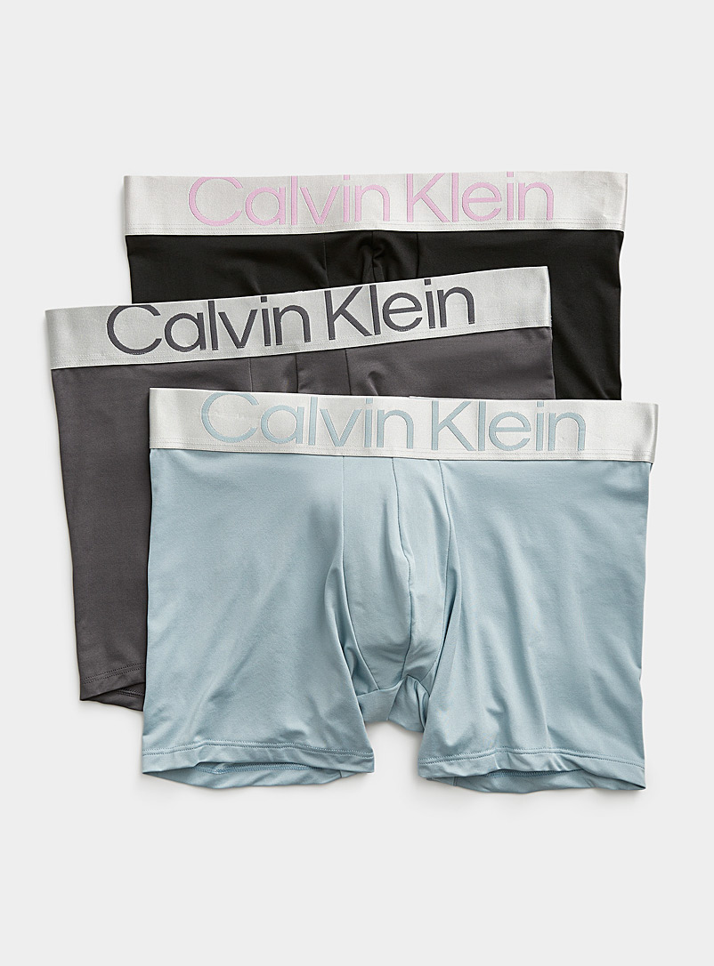 Calvin Klein: Les boxeurs longs Reconsidered Steel tons neutres Emballage de 3 Bleu à motifs pour homme