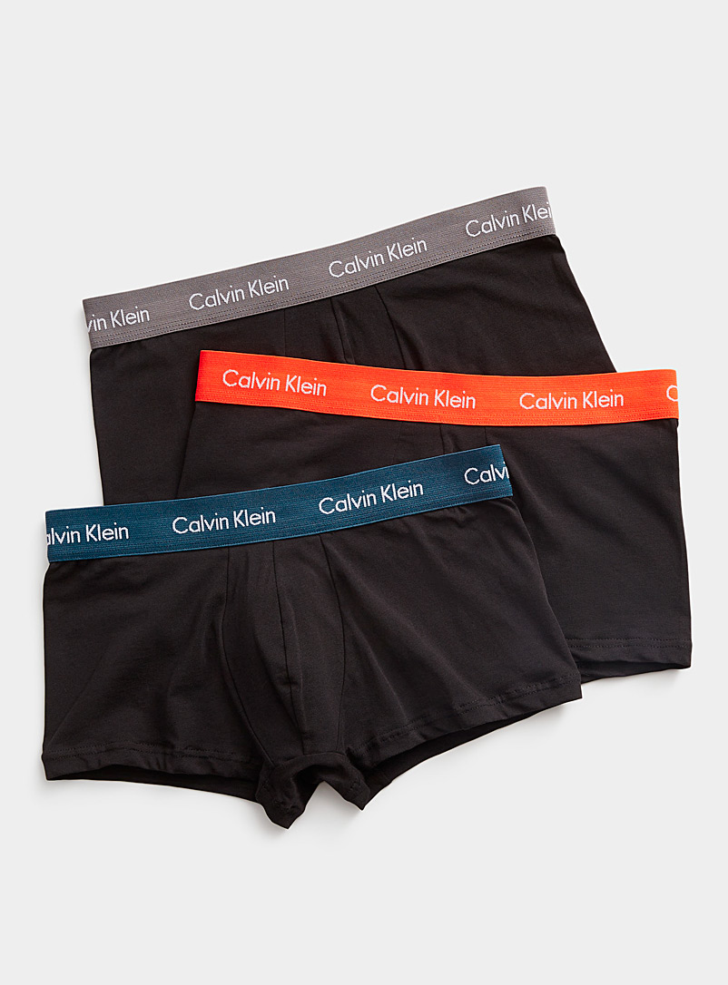Calvin Klein: Les boxeurs longs Cotton Stretch taille colorée Emballage de 3 Noir à motifs pour homme