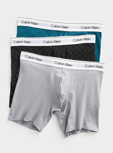 Calvin Klein Patterned Black 6" neutral/colour boxer briefs Icon Cotton Stretch 3-pack for men
