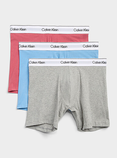 Les boxeurs longs gris/bleu/rouge 6 po Icon Cotton Stretch Emballage de 3