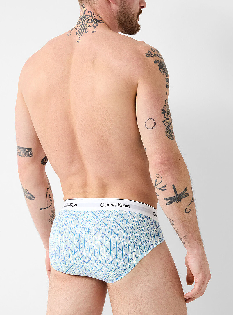 Calvin Klein: Les slips extensibles gris/motif/bleu Icon Cotton Stretch Emballage de 3 Bleu &agrave; motifs pour homme