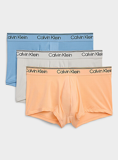 Calvin Klein Patterned Blue 2.5" blue/grey/orange trunks Recycled polyester 3-pack for men