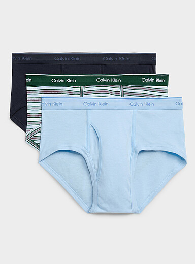 Light-blue/striped/black 100% cotton briefs 3-pack
