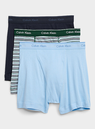 4" light-blue/striped/black 100% cotton boxer briefs Cotton 3-pack