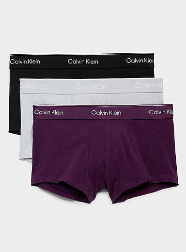 Calvin Klein: Les boxeurs courts mauve/gris/noir 3 po Emballage de 3 Pourpre &agrave; motifs pour homme