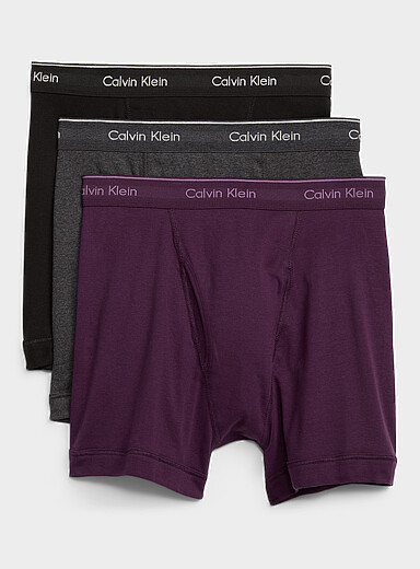 4.5" black/purple/grey 100% cotton boxer briefs Cotton 3-pack