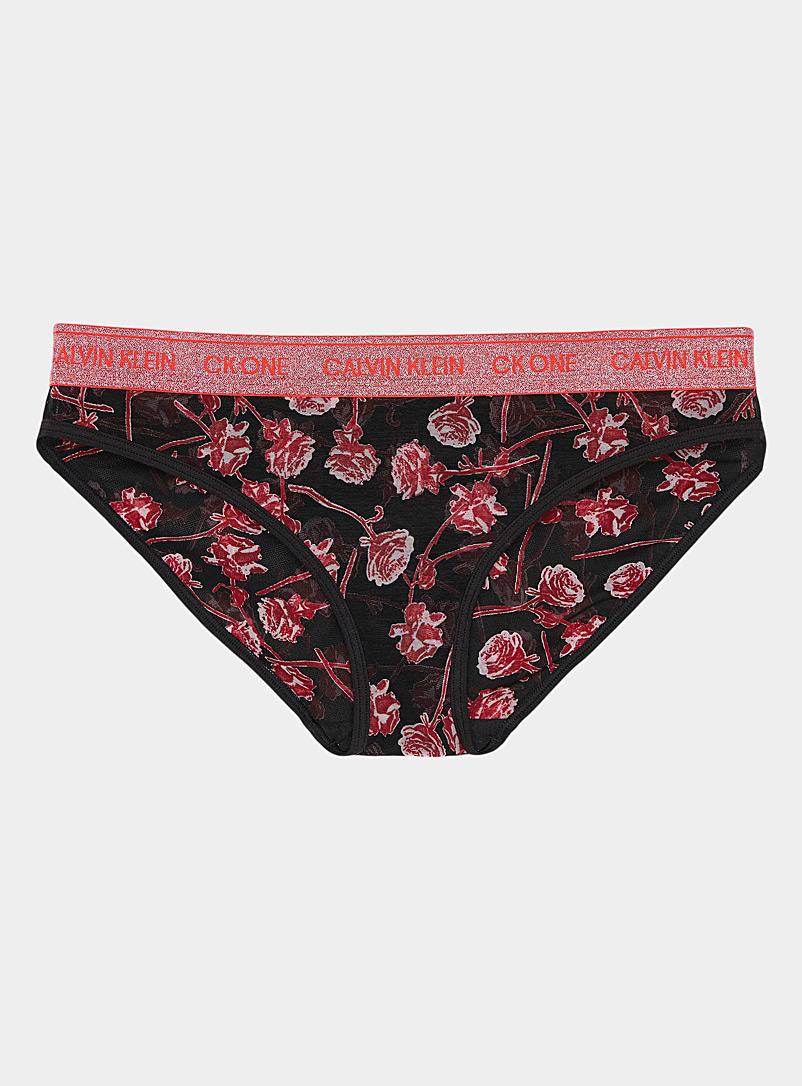 Calvin Klein Patterned Black Romantic rose bikini panty for women