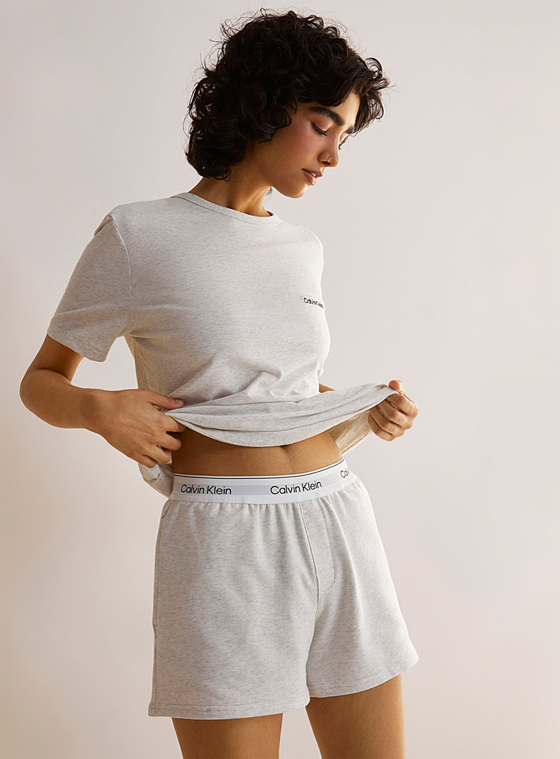 Calvin Klein Light Grey Signature waistband lounge boxer shorts for women