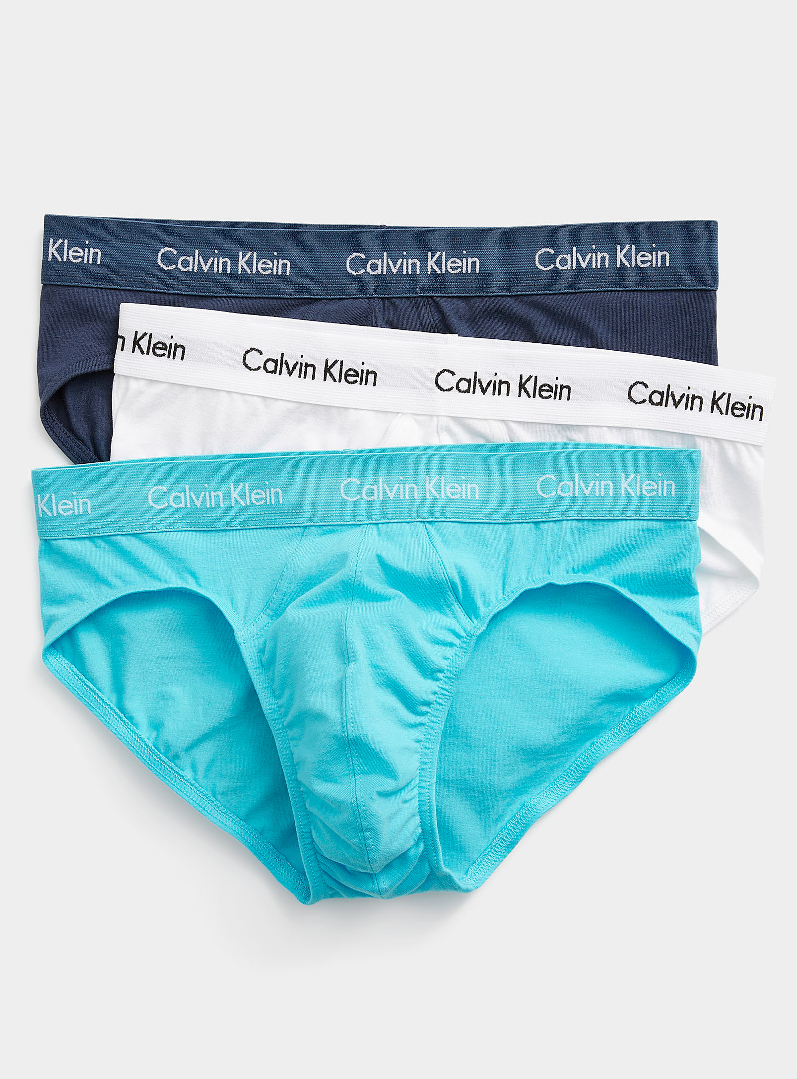 Calvin Klein Stretch Cotton Solid Briefs 3-pack In Patterned Blue