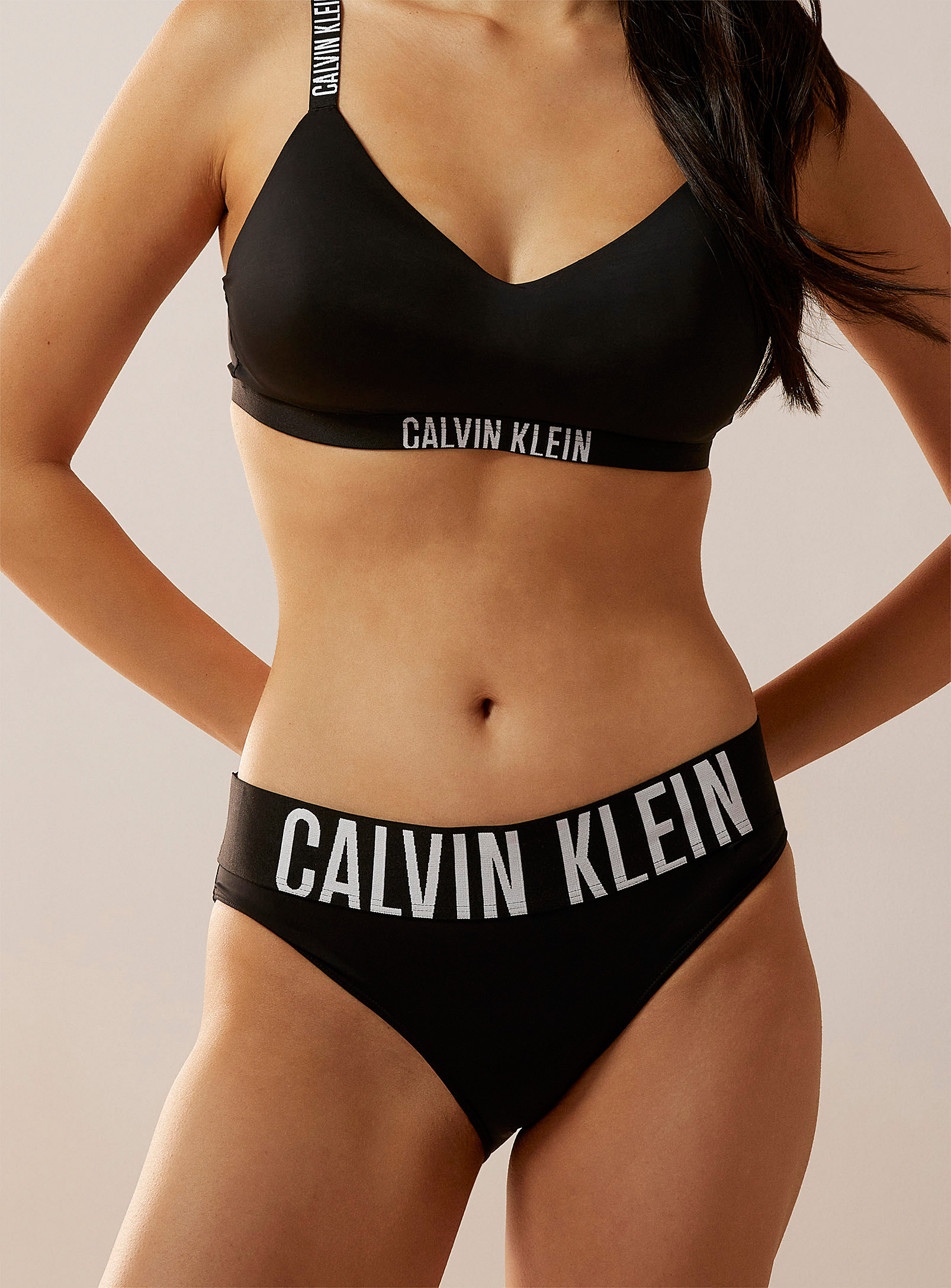 Calvin Klein Contrasting Logo Waist Bikini Panty In Black