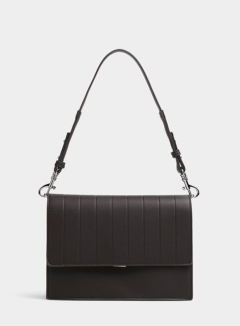 Simons Black Embossed-stripe flap bag for women