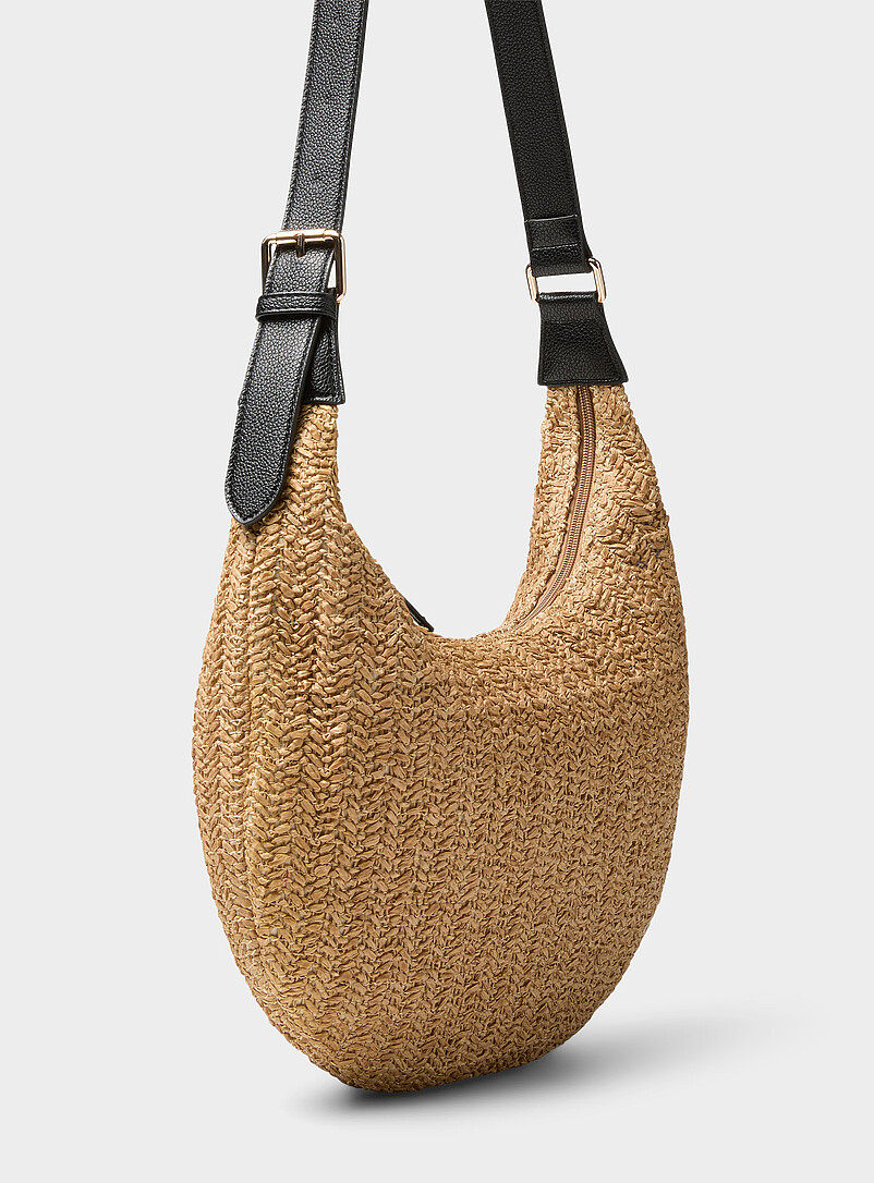 Simons Chocolate/Espresso Rounded woven straw hobo bag for women