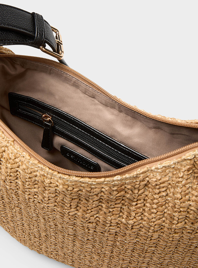 Simons Chocolate/Espresso Rounded woven straw hobo bag for women