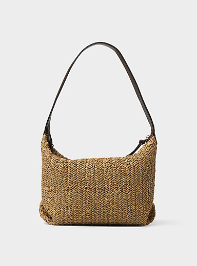 Folded corner braided straw hobo bag