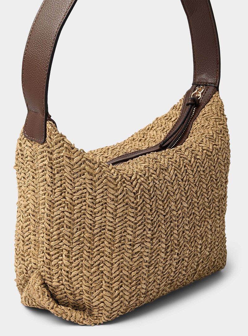 Simons Honey/Camel Folded corner braided straw hobo bag for women