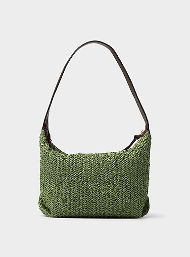 Folded corner braided straw hobo bag