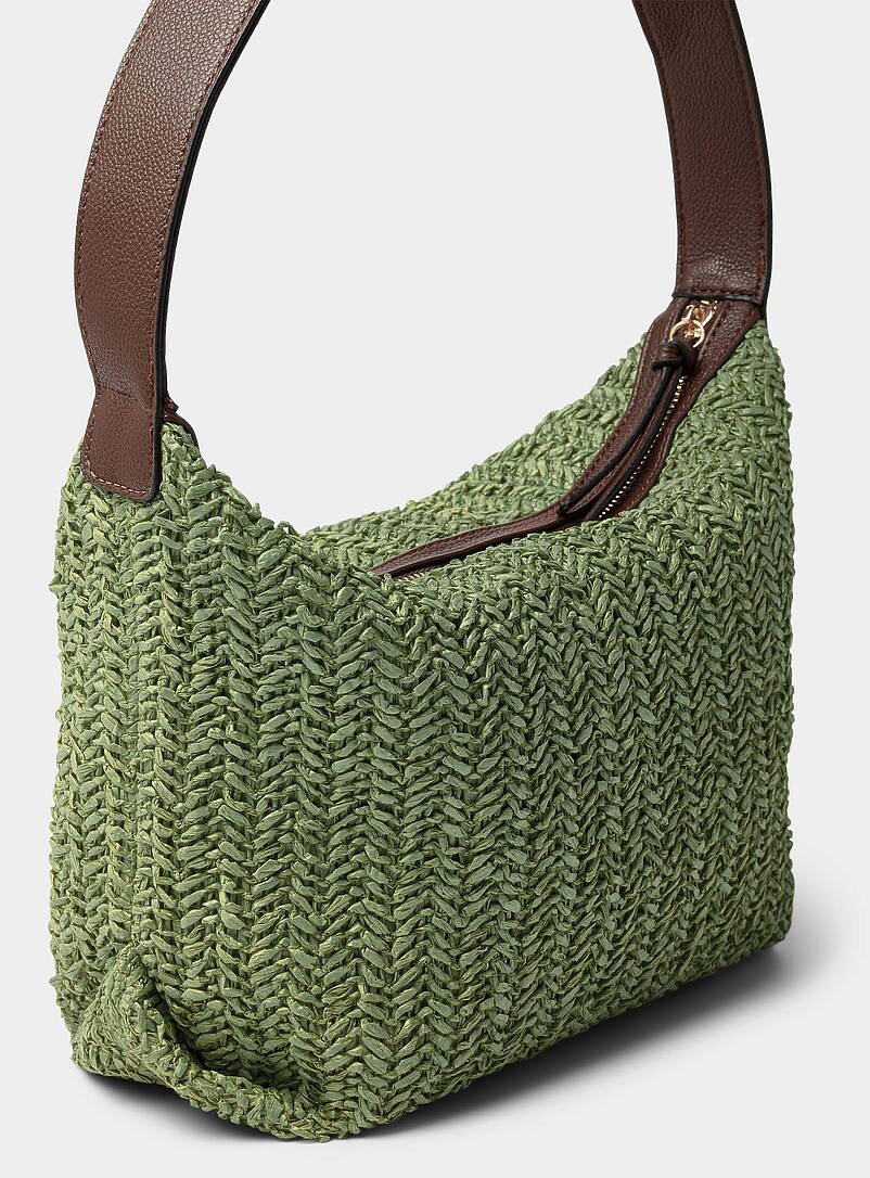 Simons: Le sac besace paille tress&eacute;e coins repli&eacute;s Vert pistache - Menthe pour femme