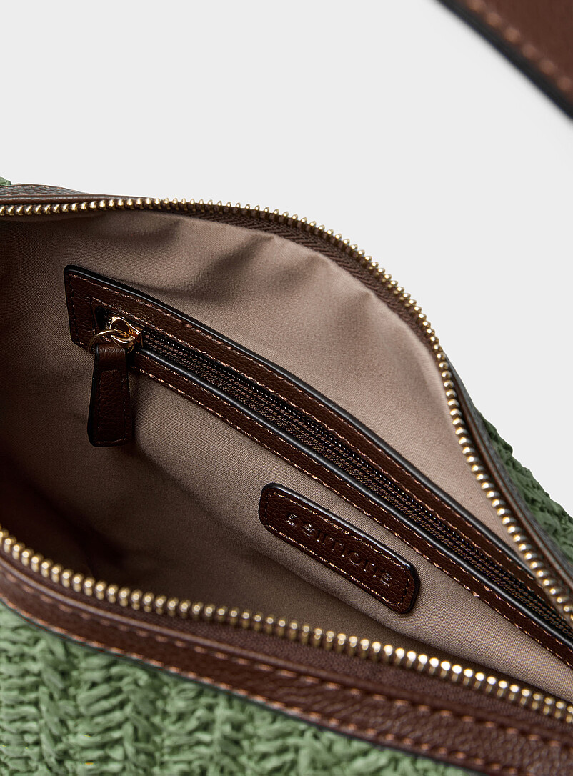 Simons: Le sac besace paille tress&eacute;e coins repli&eacute;s Vert pistache - Menthe pour femme