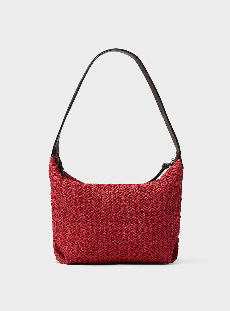 Simons: Le sac besace paille tress&eacute;e coins repli&eacute;s Vert pistache - Menthe pour femme