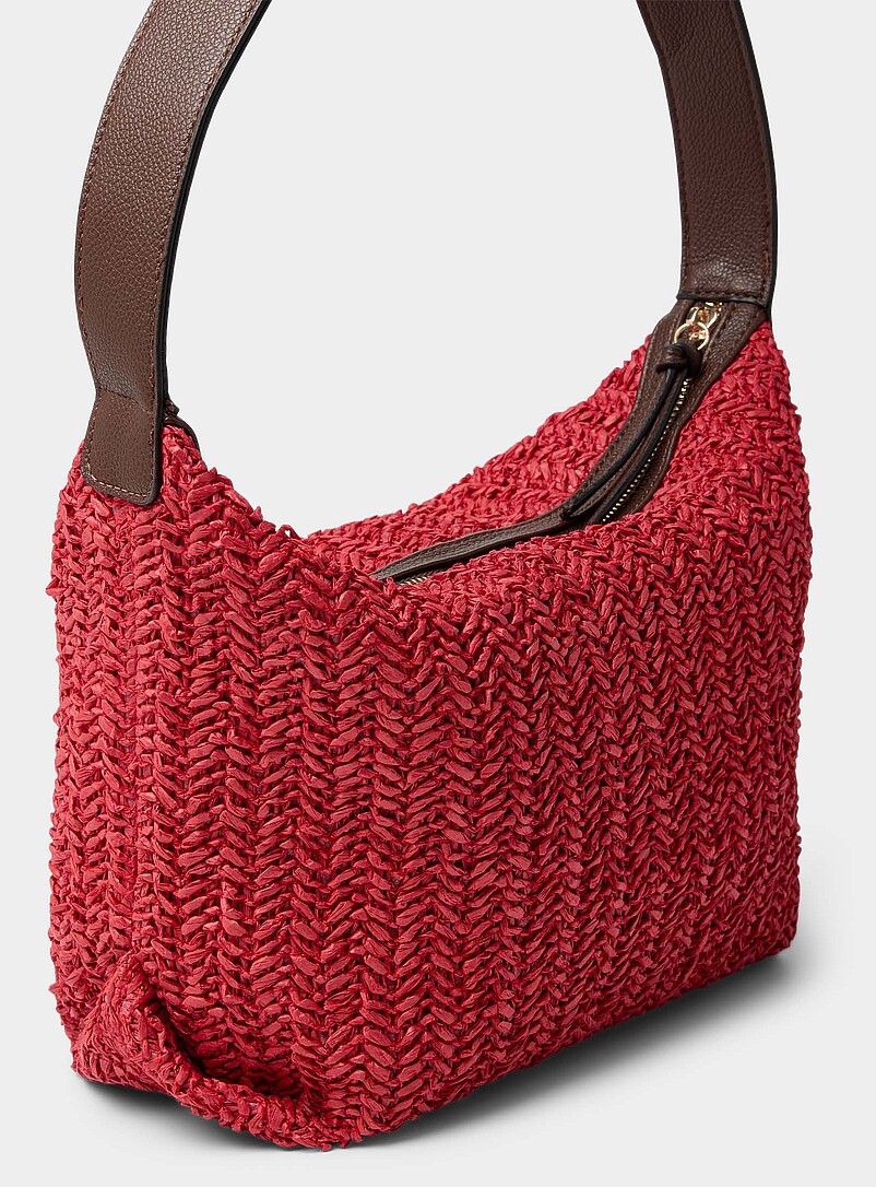 Simons: Le sac besace paille tress&eacute;e coins repli&eacute;s Vert pistache - Menthe pour femme